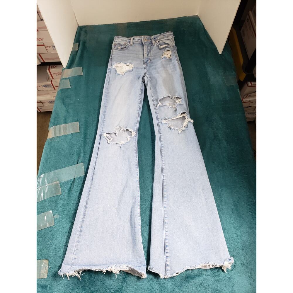 American Eagle Jeans Size 00 Womens Blue Stretch Pants High Rise Real Flared - Picture 2 of 15